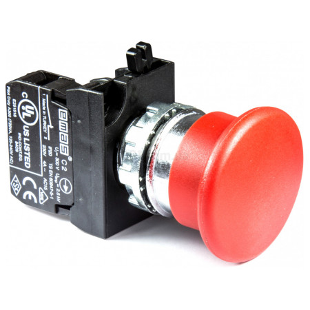 Кнопка "грибок" аварійна d=40мм без фіксації (1НЗ) метал IP65 червона (серія CM), EMAS (CM200MK) фото