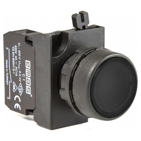 Кнопка нажимная круглая (1НО) пластик IP65 черная (серия CP), EMAS (CP100DH) фото