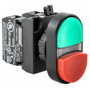 Кнопка сдвоенная выступающая (1НО+1НЗ) пластик IP65 красно-зеленая (серия CP), EMAS мини-фото