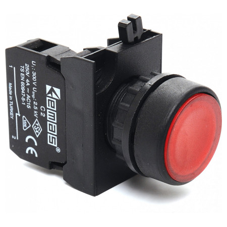 Кнопка натискна кругла (1Н3) пластик IP65 червона (серія CP), EMAS (CP200DK) фото