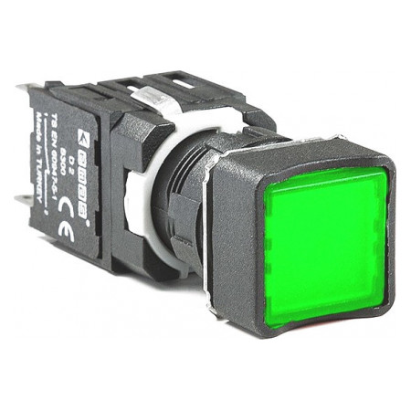 Кнопка нажимная квадратная (1НО) зеленая (серия D), EMAS (D100KDY) фото