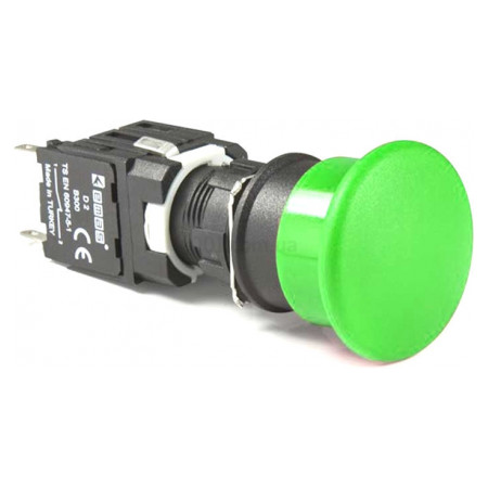 Кнопка "грибок" без фіксації d=30мм (1НЗ) зелена (серія D), EMAS (D200YM30Y) фото