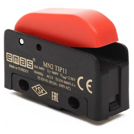Міні-вимикач з червоною пластиковою клавішою (1НВ) MN2, EMAS (MN2TIP11) фото
