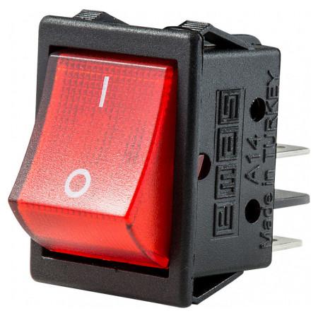 Вимикач одноклавішний на 2 положення з підсвічуванням прямокутний червоний, EMAS (A14B1K11) фото