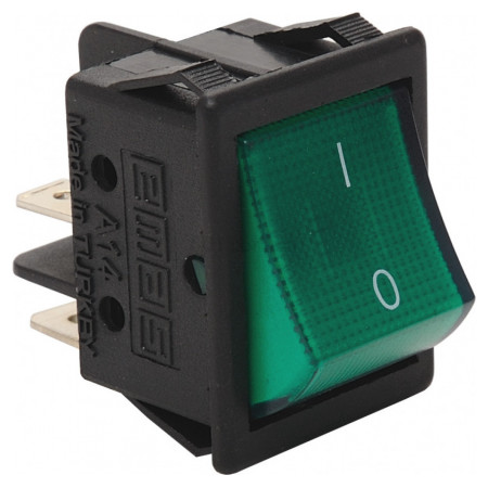 Выключатель одноклавишный на 2 положения с подсветкой прямоугольный зеленый, EMAS (A14B1Y11) фото