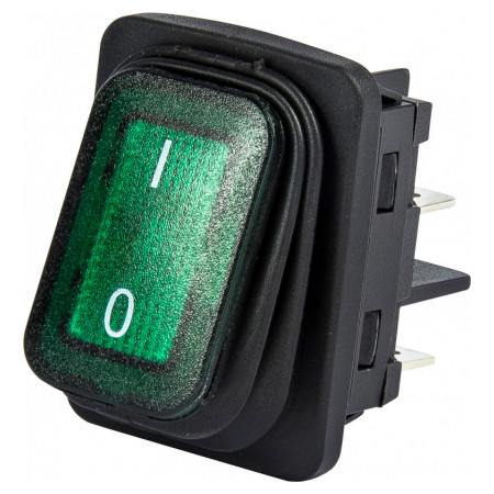 Вимикач одноклавішний на 2 положення з підсвічуванням прямокутний зелений IP65, EMAS (A54B1Y11) фото