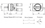 Переключатель на 3 положения с фиксацией в 1 положении (2НО) металл IP65 (серия CM), EMAS изображение 2 (габаритные размеры)