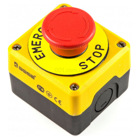 Пост с аварийной кнопкой "грибок" с табличкой (1НЗ) черно-желтый, EMAS (P1EC400E40K) фото