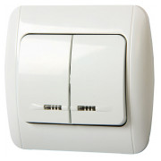 Выключатель двухклавишный с подсветкой белый e.install.stand.812L серия e.standard, E.NEXT мини-фото