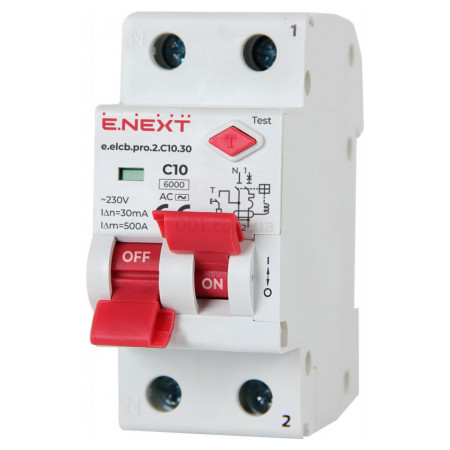 Автоматичний вимикач диференційного струму (дифавтомат) e.elcb.pro.2.C10.30, 2P 10 А 30 мА хар-ка C, E.NEXT (p0620001) фото