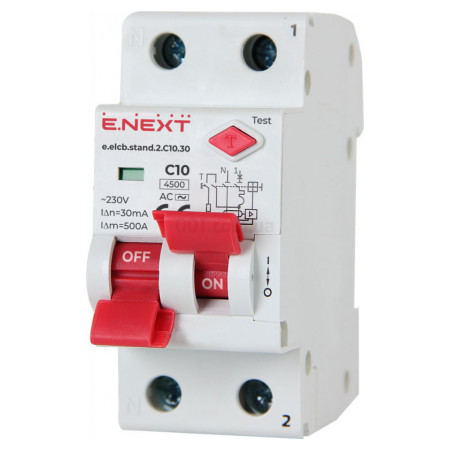 Автоматический выключатель дифференциального тока (дифавтомат) e.elcb.stand.2.C10.30, 2P 10 А 30 мА хар-ка C, E.NEXT (p0620005) фото