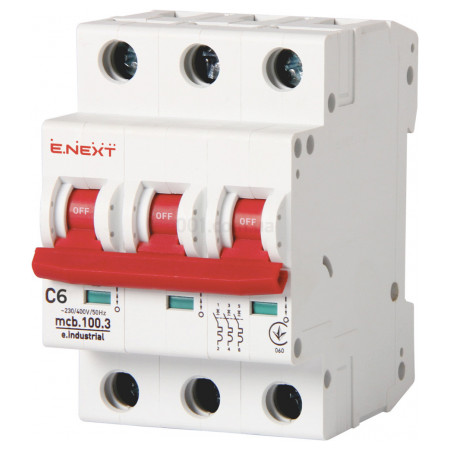 Автоматичний вимикач e.industrial.mcb.100.3.C6, 3P 6 А характеристика C, E.NEXT (i0180019) фото