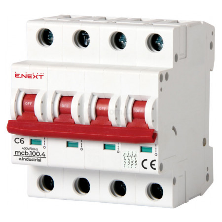 Автоматичний вимикач e.industrial.mcb.100.4.C6, 4P 6 А характеристика C, E.NEXT (i0180028) фото