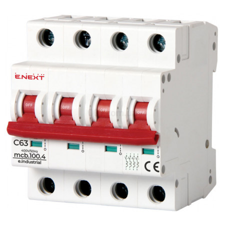 Автоматичний вимикач e.industrial.mcb.100.4.C63, 4P 63 А характеристика C, E.NEXT (i0180036) фото