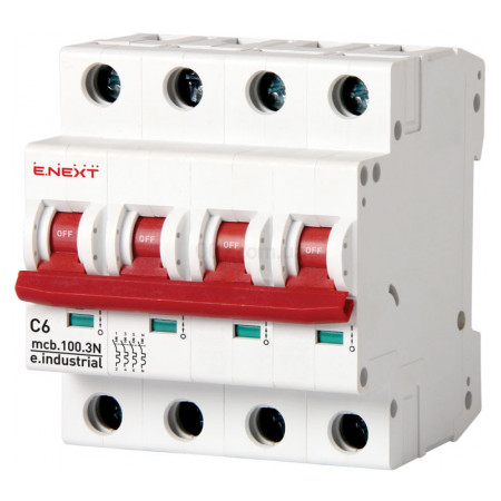 Автоматичний вимикач e.industrial.mcb.100.3N.C6, 3P+N 6 А характеристика C, E.NEXT (i0190010) фото