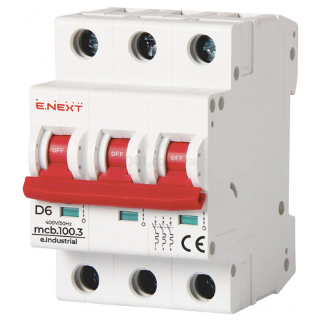 Автоматичний вимикач e.industrial.mcb.100.3.D.6, 3P 6 А характеристика D, E.NEXT (i0200001) фото