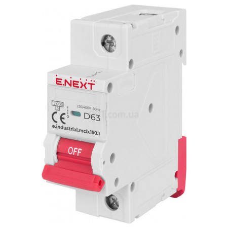 Автоматичний вимикач e.industrial.mcb.150.1.D63, 1P 63 А характеристика D, E.NEXT (i0630001) фото