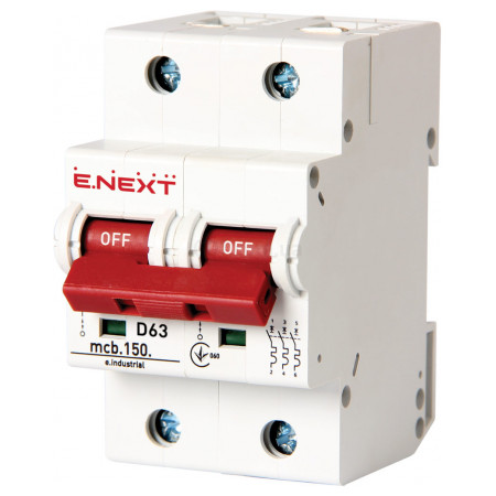 Автоматичний вимикач e.industrial.mcb.150.2.D63, 2P 63 А характеристика D, E.NEXT (i0630005) фото