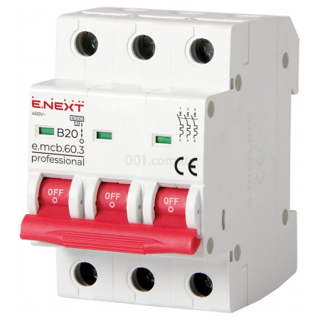Автоматичний вимикач e.mcb.pro.60.3.B 20 new, 3P 20 А характеристика B, E.NEXT (p041027) фото