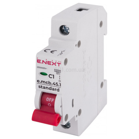 Автоматичний вимикач e.mcb.stand.45.1.C1, 1P 1 А характеристика C, E.NEXT (s002001) фото
