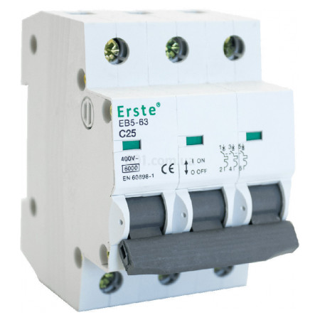 Автоматичний вимикач EB5-63 3P 25А тип C 6кА, Erste Electric (EB5-63 3P 25A) фото