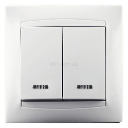 Выключатель двухклавишный с подсветкой белый серия Prestige, Erste (9206-02N,W) фото