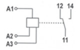 Электрическая схема модульных промежуточных реле ETI с одним перекидным контактом изображение