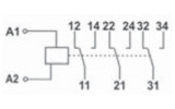 Электрическая схема модульных промежуточных реле ETI с тремя перекидными контактами изображение