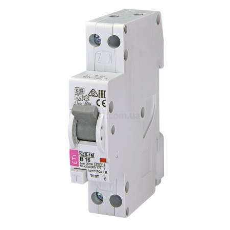 Диференційний автоматичний вимикач KZS-1M B 16/0,03 тип A (6kA, нижнє підключення), ETI (2175204) фото