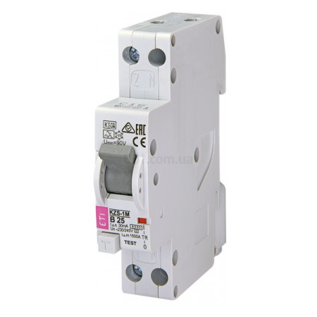 Диференційний автоматичний вимикач KZS-1M B 25/0,03 тип A (6kA, нижнє підключення), ETI (2175206) фото