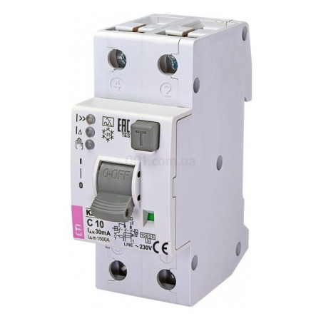 Дифференциальный автоматический выключатель KZS-2M2p EDI C 10/0,03 тип A (10kA), ETI (2172412) фото