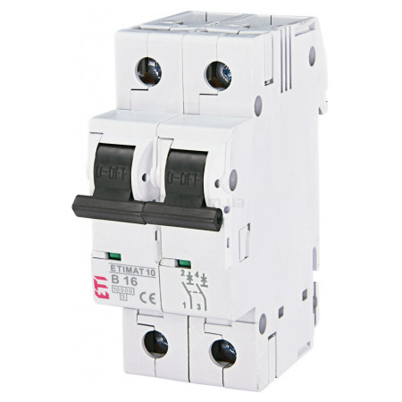 Автоматичний вимикач ETIMAT 10 (10кА) 2P 16 А хар-ка B, ETI (2123716) фото