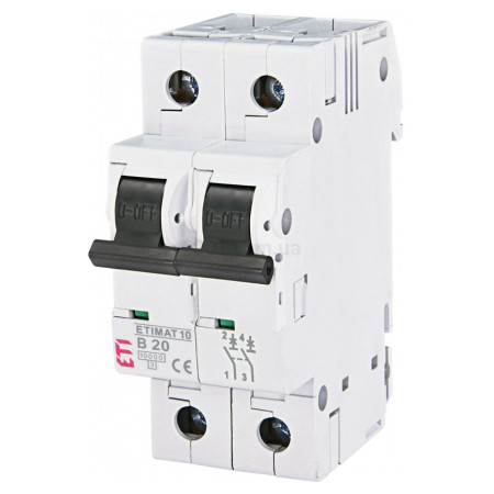 Автоматичний вимикач ETIMAT 10 (10кА) 2P 20 А хар-ка B, ETI (2123717) фото