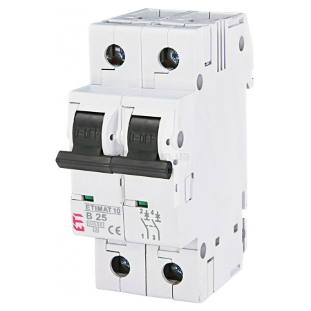 Автоматичний вимикач ETIMAT 10 (10кА) 2P 25 А хар-ка B, ETI (2123718) фото
