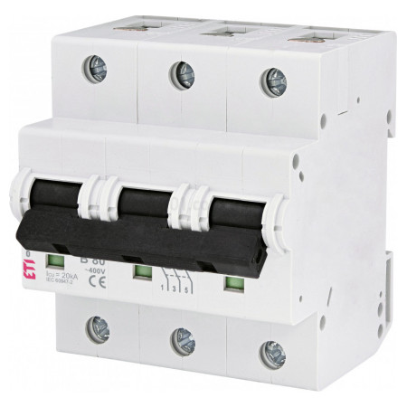 Автоматичний вимикач ETIMAT 10 (20кА) 3P 80А хар-ка B, ETI (2125731) фото