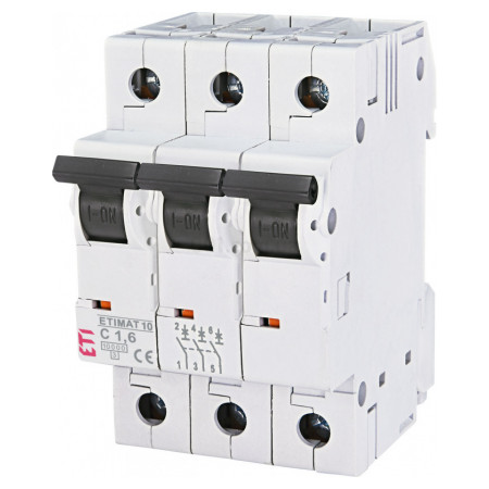 Автоматичний вимикач ETIMAT 10 (10кА) 3P 1,6 А хар-ка C, ETI (2135707) фото