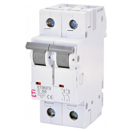 Автоматичний вимикач ETIMAT 6 (6кА) 2P 50 А хар-ка C, ETI (2143521) фото