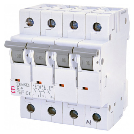 Автоматичний вимикач ETIMAT 6 (6кА) 3P+N 4 А хар-ка C, ETI (2146510) фото