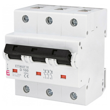 Автоматичний вимикач ETIMAT 10 (15кА) 3P 100 А хар-ка D, ETI (2155732) фото