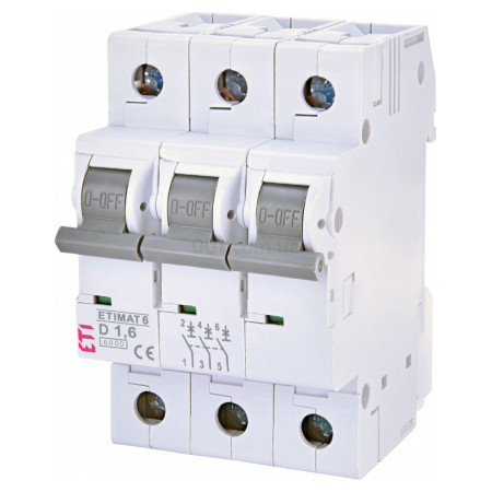 Автоматичний вимикач ETIMAT 6 (6кА) 3P 1,6 А хар-ка D, ETI (2164507) фото