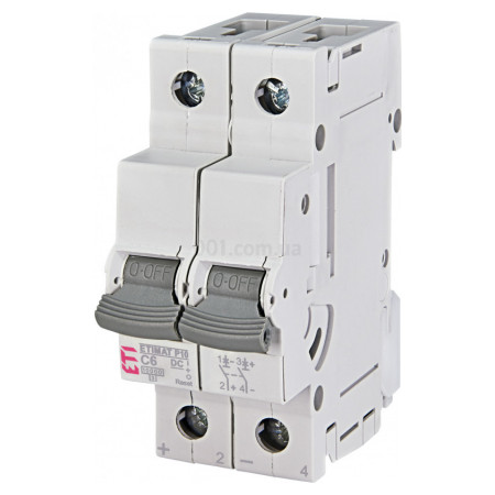 Автоматичний вимикач ETIMAT P10/R-DC (10кА) 2P 6 A хар-ка C, ETI (690621107) фото