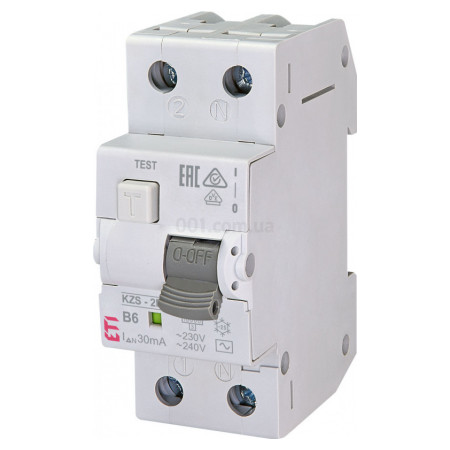 Диференційний автоматичний вимикач KZS-2M B 6/0,03 тип AC (10kA), ETI (2173101) фото