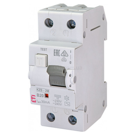 Диференційний автоматичний вимикач KZS-2M B 20/0,03 тип AC (10kA), ETI (2173105) фото