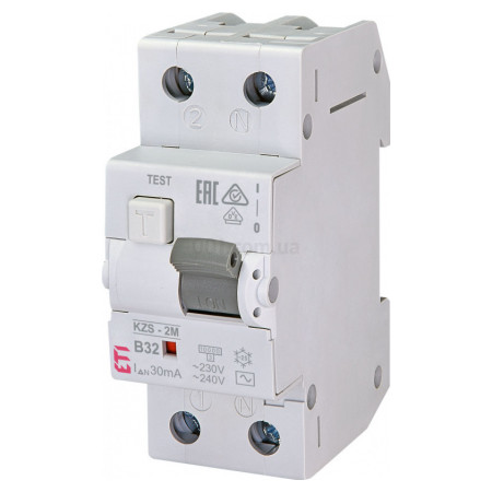 Диференційний автоматичний вимикач KZS-2M B 32/0,03 тип AC (10kA), ETI (2173107) фото