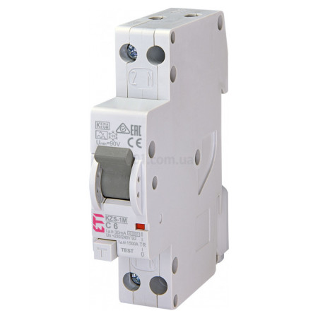 Диференційний автоматичний вимикач KZS-1M C 6/0,03 тип A (6kA, нижнє підключення), ETI (2175221) фото