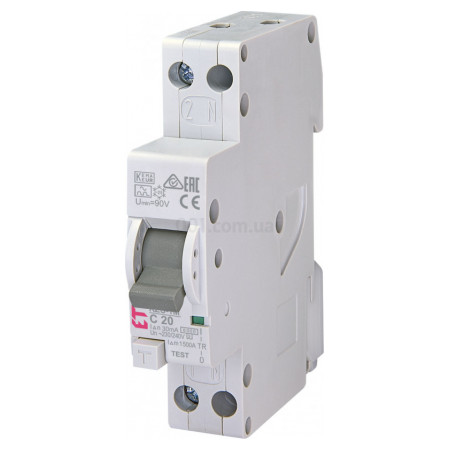 Диференційний автоматичний вимикач KZS-1M C 20/0,03 тип A (6kA, нижнє підключення), ETI (2175225) фото