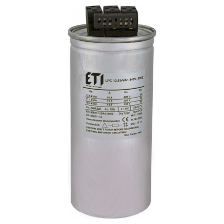 Конденсатор цилиндрический трехфазный LPC 12,5 кВАр (440В), ETI (4656761) фото