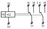 Реле контроля напряжения HRN-35 1-фазное 2×16А 48-276В AC, ETI изображение 2 (схема)