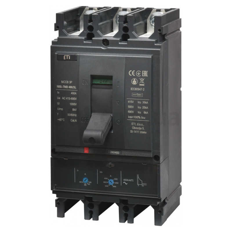 Автоматический выключатель NBS-TMD 400/3L 3P 400A 36кА ETI