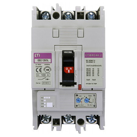 Автоматичний вимикач EB2 125/3L 3P 100A 25кА, ETI (4671025) фото